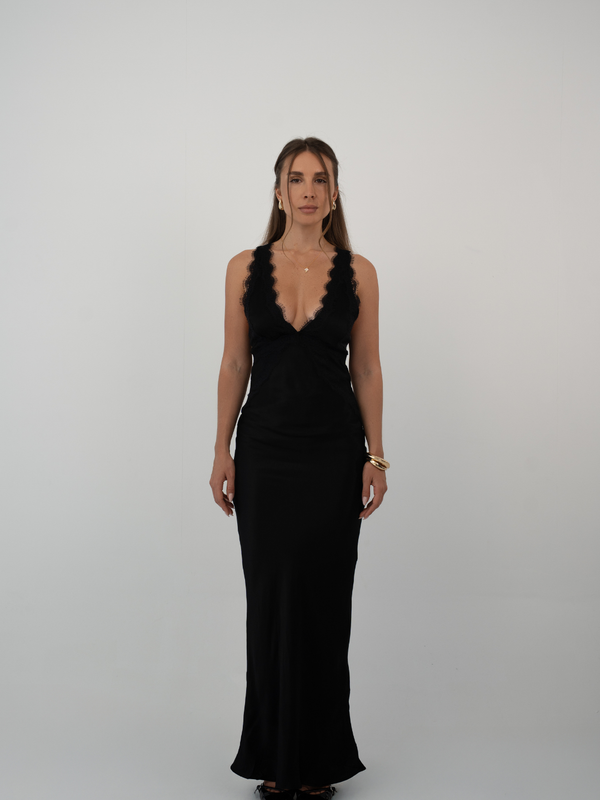 MIDNIGHT LACE SLIP DRESS