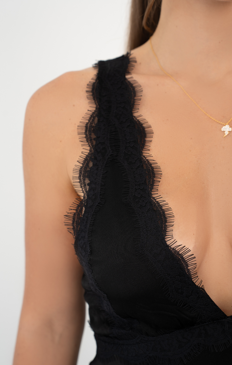 MIDNIGHT LACE SLIP DRESS